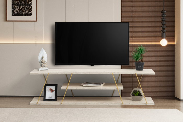 Hanah Home Soporte de TV Canaz - Gold, Travertine Hanah Home Soporte de TV Canaz - Gold, Travertine